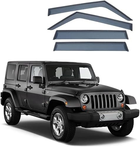 FLLBING Auto Autofenster Windabweiser für Jeep Wrangler JK JL 2010-2022, Regenschutz Regenabweiser Integrierte Deflektoren Seitenscheibenabweiser Luftabweiser