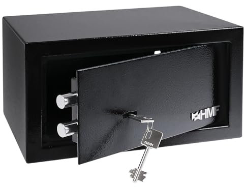 HMF 49217-02 Safe Tresor mit Schlüssel, Möbeltresor | 31 x 17 x 25 cm | Schwarz