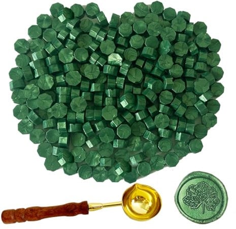 BJOYEE 200 Stück Siegelwachs Blau, Siegelwachs Perlen mit 1 Schmelzlöffel, achteckiges Wachssiegel-Set für Stempel, für Einladungen/Umschläge/Karten/Weinpakete/Geschenkverpackungen