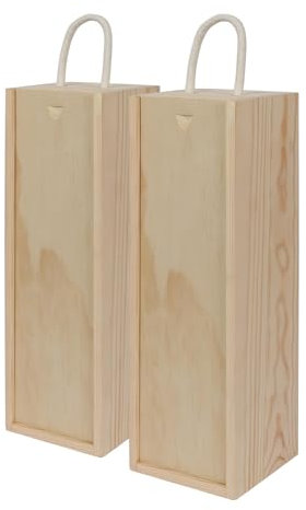 Harbour Housewares Natural Wooden Wine Box with Handle - x2 Slide Opening Wine Gift Box Wood Luxury Champagne Bottle Boxes Wine Holder Carrier Crate for Birthday, Housewarming, Corporate Gifts