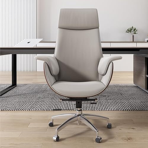 SJHDHDA Luxury Genuine Leather Executive Gaming Office Computer Desk Chair Rocking Ergonomic Comfy Gamer PC Chair for Adults with 120° Recline Function Adjustable Headrest Split Backrest (Gr Learned