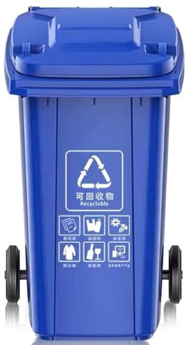 Industrieller, robuster Mülleimer auf Rädern, wetterbeständiger Mülleimer für den Außenbereich mit Deckel, Müllbehälter aus Kunststoff für Terrasse oder Garage (blau, 120 l)
