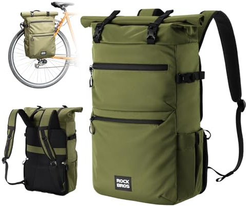 ROCKBROS 3in1 Fahrradtasche für Gepäckträger 11-16L Volumen, Multifunktionale Fahrrad Tasche als Gepäckträgertasche, Rucksack, Umhängetasche mit Laptopfach Grün