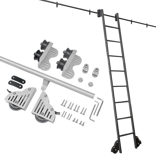 GAPECHNG Scala per Biblioteca con Binario Mobile da 3 Piedi a 20 Piedi, Kit Completo Di Ferramenta, Binario per Porta Scorrevole a Scomparsa con Tubo Tondo per Casa/Interno/Loft, Grigio Argento/6.6Ft/