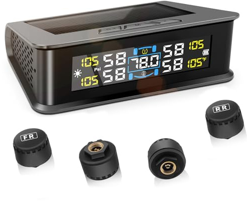 Liwogi Car Tyre Pressure Monitor with Alarm, Digital TPMS Tyre Pressure Monitoring System, Solar Power Tire Pressure Monitoring Tool 0psi-99psi/5 bar for Caravan Rv Trailer
