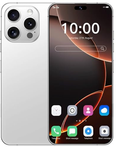 I16 PROMAX, Android 14 8GB, smartphone con schermo AMOLED ad alta definizione da 7,3 pollici, batteria da 8000mAh, riconoscimento facciale/blocco delle impronte digitali / 5G / (Bianco,256)