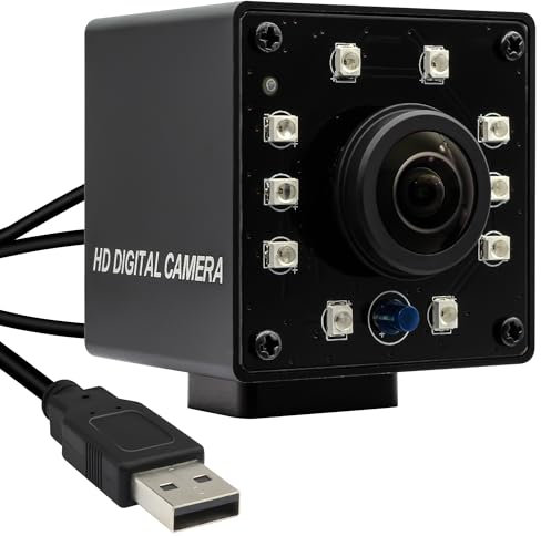 1080P Day&Night Vision USB Camera with Auto IR-Cut Switching, 166Degree Fisheye Lens Wide Angle Webcam, OV2710 30FPS/60FPS/120FPS High Speed Security Camera Plug&Play for Remote Monitoring/3D Printer