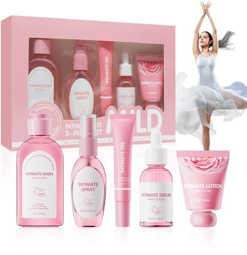 Gel Intime Lavant & Soin Complet,Nettoyant Intime,Kit 5-en-1 pH Neutre pour Hygiène et Hydratation,Lotion, Sérum, Spray,Apaise les Sécheresses et Irritations Soin Quotidien ou Nuit, Parfum Léger