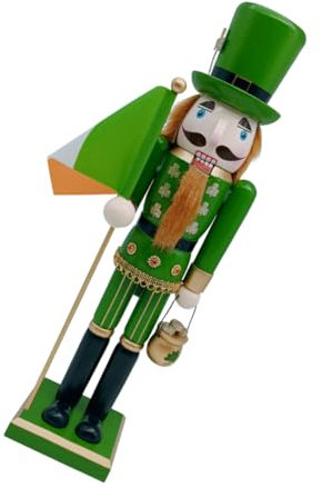 MAGICLULU Wooden Irish Nutcracker Soldier Hand Painted Shamrock Figure for Patrick's Day Decorations Holiday Ornament Symbolizing Luck and Blessings