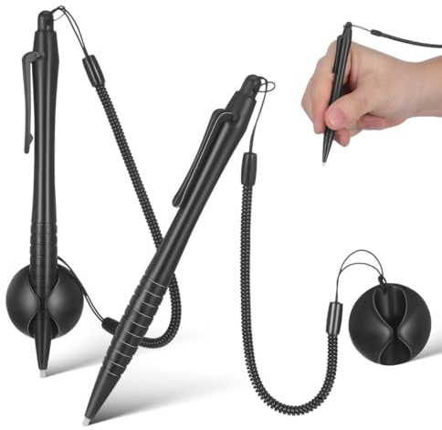 Hoement Lot de 2 stylets résistifs avec pointe rigide pour appareils tactiles, attache anti-perte et support de base, stylo numérique pour écrans tactiles d'ordinateur et de tablette, convient pour