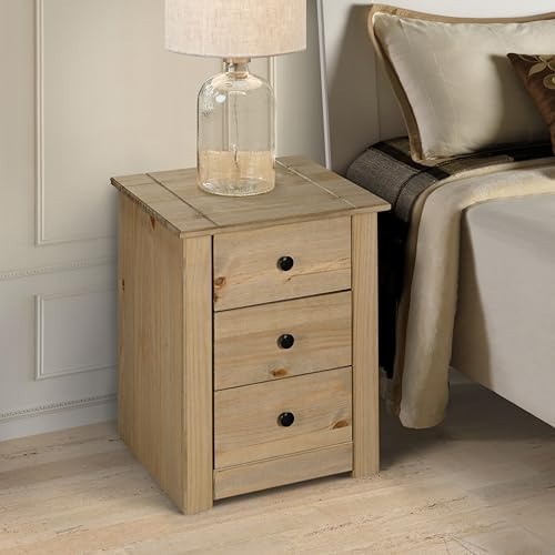 Mews Panama 3 Drawer Bedside Table Cabinet Solid Pine Wood with Waxed Oak Finish
