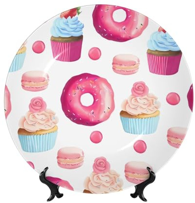 POEZJZW Dekorativer Teller aus Knochenporzellan mit Donut- und Cupcake-Motiv, perfekte Dekoration für Zuhause, Büro und Café, 15,2 cm