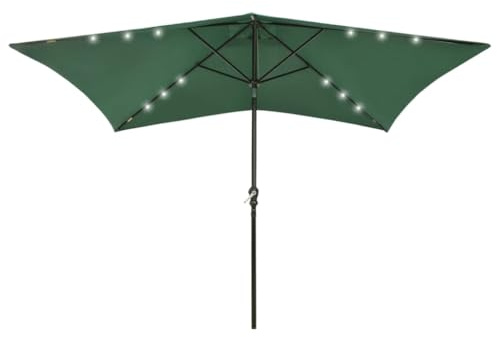 Sonnenschutz Sonnensegel Terrassenüberdachung, Zaunblende, Sonnenschirm mit LEDs und Stahl-Mast Grün 2x3 m Fürs Garten Lawn Camping Schwimmbadumgebung