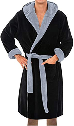 Generico Accappatoio Uomo Spugna con Cappuccio, Pesante Taglie Forti Vestaglia Invernale, Caldo e Accogliente Vestaglia Lunga, Asciugamani Bagno Morbido e Assorbente S-5XL