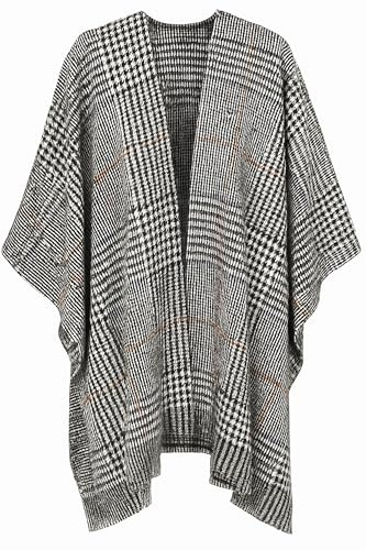 collezione alessandro Poncho Hahnentritt schwarz-weiß mit braun 160cm x 130cm
