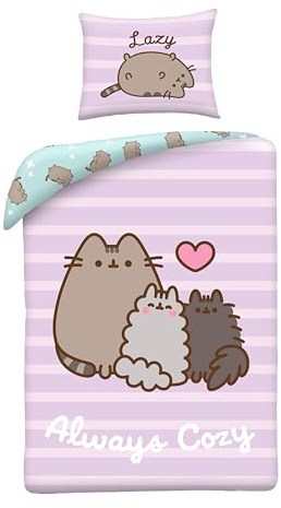 Pusheen Always Cozy Bettwäsche 140x200 + Kissenbezug 70x90 Stormy Pip Junge | Wendebettwäsche Einzelbett | Mikrofaser ultra weich | Offizielle Lizenz | Geschenk Mädchen & Teenager | Maschinenwaschbar