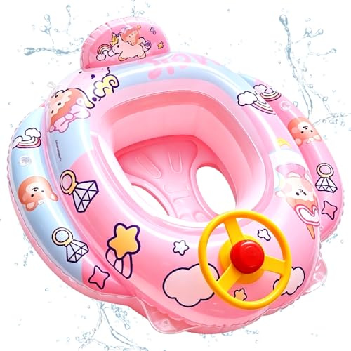 Unicornio Flotadores Bebé, Flotador de Piscina con Asiento y Volante, Unicornio Anillo de Natación para Niños, Bebé Flotador de Natación Inflable, Juguetes de Piscina para Niños de 6 A 48 Meses-D