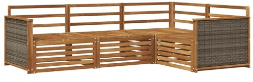 vidaXL Outdoor-Sofagarnitur 4 pcs Natur Massivholz Akazie, Patio Lounge, modernes Outdoor-Sofa, wetterbeständige Eckbank, robuster Gartenmöbel, Bequeme Terrassenbestuhlung