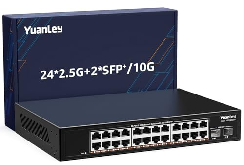 Switch Ethernet Non Gestito 2.5G A 24 Porte, 24 X Porte 2.5Gb Base-T, 2 X 10G SFP+, Compatibile Con 100/1000/2500Mbps, Metallo Fanless, Montaggio Desktop/Rack YuanLey Switch Di Rete 2.5Gbe