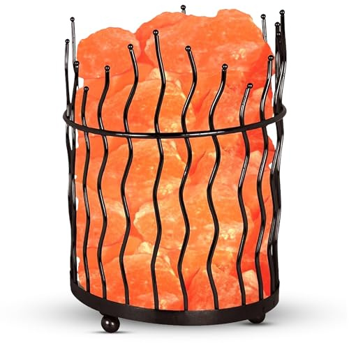 Natural Himalayan Salt , Tall Round Metal Basket lamp with Dimmer Switch | 8-10 lbs