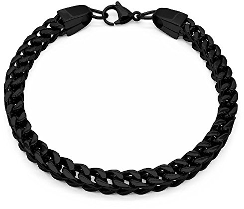 Soul-Cats Königskette Halskette Panzerkette Herren Elstahlkette viereckig Armband Silber, Größe:7 mm;Farbe:Schwarz;Auswahl:Armband 22 cm