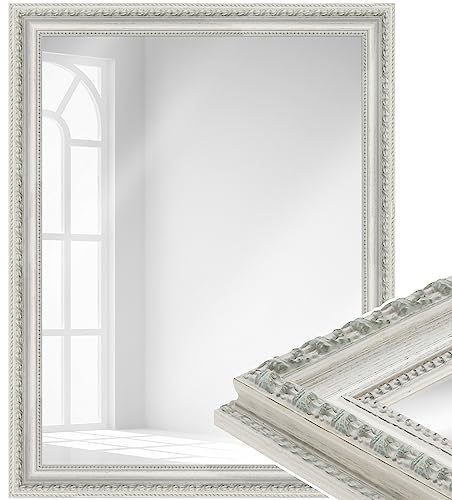 WANDStyle großer Spiegel Weiß, großer Wandspiegel Vintage 71x71 cm | Barock Spiegel, Hängespiegel groß, Badspiegel Holz, Flurspiegel Wand, Standspiegel, E002 - Made in Germany