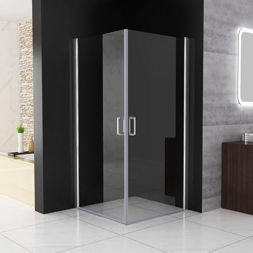 MIQU Duschkabine Eckeinstieg 90x80 cm Schwingtür Duschwand mit Doppel Schwingbar Duschtür, 6mm NANO ESG Glas, Drehfalttür komplett Dusche Duschabtrennung Höhe 197cm, ohne Duschwanne