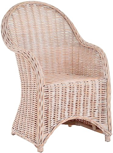 Moderner Esszimmer-Sessel/Korbsessel aus Natur-Rattan in der Trendfarbe Vintage Weiss DE