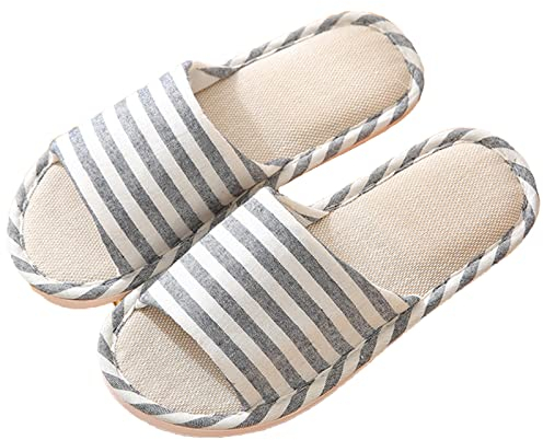 AioTio Donne E Uomini Pantofola di Lino Cotone Comoda Casual da per Uso Interno(42/43 EU,Nero)