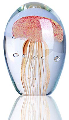 QFkris Geblasene Glas-Quallen-Figuren, Sammlerstücke, handgefertigt, Kristallkunst, Meerestier-Dekoration, Briefbeschwerer