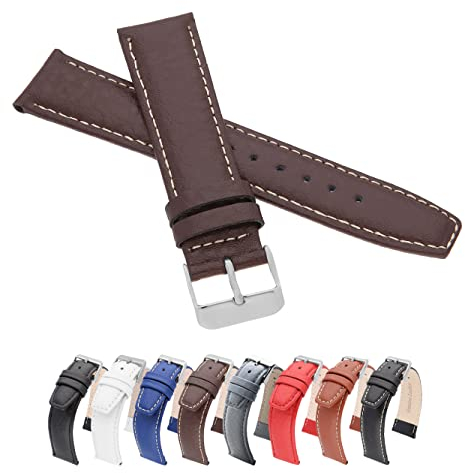 MARCHEL Lederarmband Braun-Weiß 14 mm WB60 Uhrenarmband Uhrband Uhrenbänder Rindsleder Uhr Band Genarbt Dunkelbraun (14 mm, Dunkelbraun-Weiß)