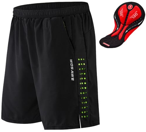 WOSAWE Short de Cyclisme Homme Respirant avec Rembourrage 3D, 2 en 1 sous-vêtement Ample pour Course, VTT (Noir, L)