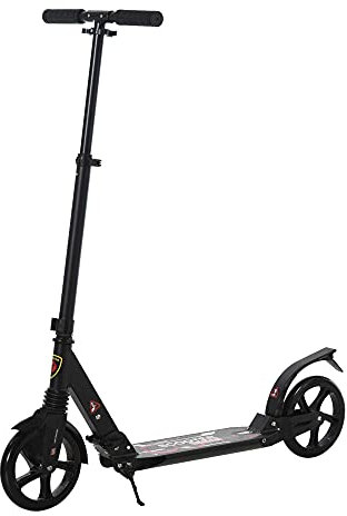 HOMCOM Folding Kick Scooter, Adjustable Ride On Scooter with 200mm Big Wheels and Double Shock Absorption, Urban Scooter for 14+ Teens Adult, Black