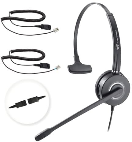 Telephone-Headset with Noise-Cancelling Microphone – Call Center Quick Disconnect (QD) Headset with RJ09 Cables, compatible with Yealink, Grandstream, Polycom, Snom, Fanvil, and Mitel Phones (Mono)