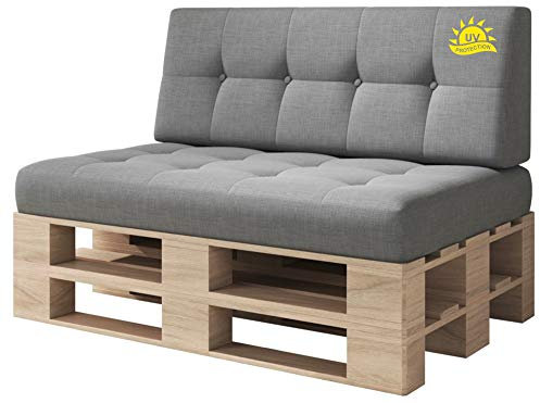 sunnypillow Palettenkissen Outdoor, UV-lichtecht, wasserdicht - 2er Set - Palettenauflage für Palettensofa für Haus und Garten - Palettenpolster für Palettenmöbel - Rückenkissen & Sitzkissen Grau