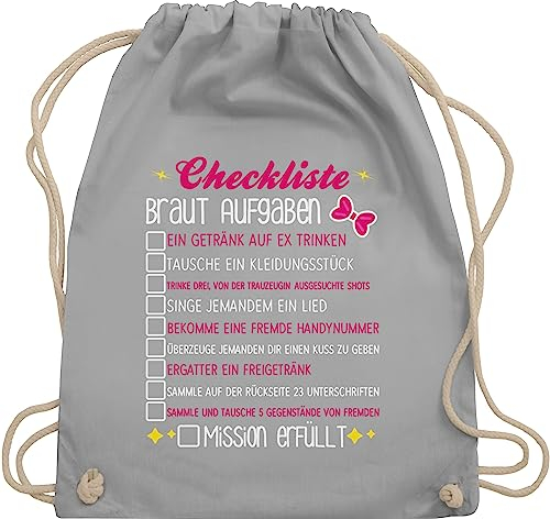 Shirtracer Turnbeutel Rucksack - Junggesellenabschied Frauen - Checkliste Braut Aufgaben - JGA To-do-Liste Bride - Unisize - Hellgrau - outfit brauttaschen bachelorette party checklist beutel