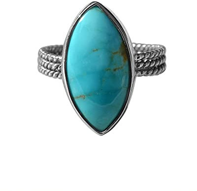 Bague marquise en argent sterling 925 avec pierre turquoise américaine Taille 8