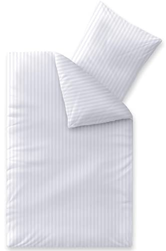 aqua-textil Nele Damast Hotel Bettwäsche Garnitur 155x220 mit Kissenbezug 80x80 weiß Baumwolle Satin