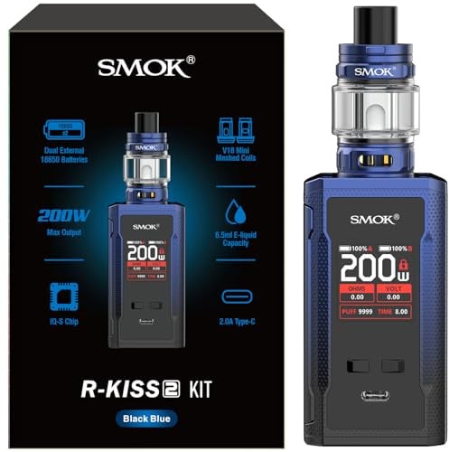 SMOK R-KISS 2 Kit | 200W R-KISS 2 Mod Vape mit 6,5 ml TFV18 Mini Tank (Verdampfer) – Kompatibel mit V18 Mini Mesh-Heizwendeln (0,33Ω / 0,15Ω) – Elektrische Zigarette No AKKU No Nicotine (Schwarz Blau)