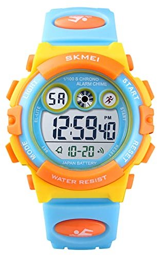 HMJIA Digital Uhren für Kinder 5ATM Sports Digitaluhr für Jungen Kinder Silikon Armbanduhr mit Datum/Wecker/LED/Stoppuhr/Stoßfes (Gelb Blau)