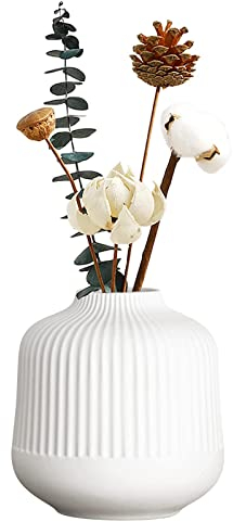 Vase Keramik Mit Rillen,Vase Für Pampasgras, Grosse vase hoch mit Rillen Weiß Blumenvase Modern Vasen Deko für Trockenblumen, Büro und Esstisch