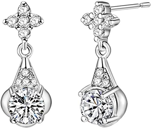Musihy Weißgold Ohrringe Tropfen Ohrringe Für Frauen Couple Geschenke Runder Anhänger Weiß