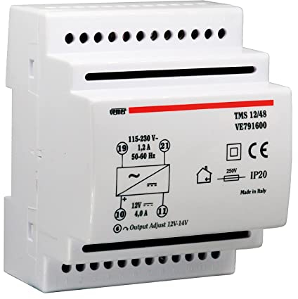 VEMER VE791600 TMS 12/48 - Netzteil für Hutschienen, Schaltnetzteil stabilisiert, Trafo mit Ausgangsspannung 12 V DC, Leistung 48 W, Weiß