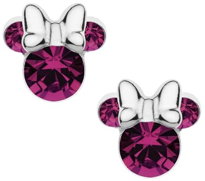 Boucles d'oreilles Minnie pour filles avec Zircone cubique et Argent Sterling, Bijoux Disney, Petit Pierre de naissance, Violette