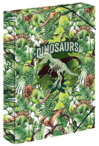 Baagl Heftbox für Schulranzen - Heftmappe A4 für Kinder mit Gummiband und Innenklappen - Sammelmappe, Sammelbox mit Gummizug für Jungen (Dinosaurs)