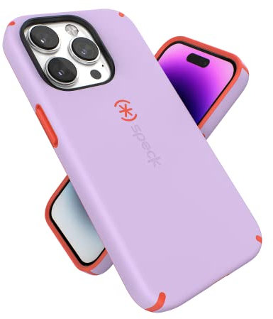 Speck iPhone 14 Pro Hülle - Schlanker Fallschutz, Kratzfest, weiche Haptik für iPhone 14 Pro mit 6,1 Zoll (15,5 cm), zweilagig, Frühlingslila/Energierot CandyShell Pro