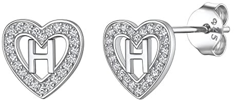 Suplight Ohrringe Silber 925 Buchstabe H weißgold Damen Herz Ohrstecker mit Zirkonia Nickel frei herzförmigen Ohrring in Geschenkebox für Valentinstag Geburtstag