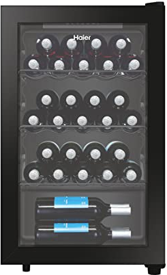 Haier Wine Bank 50 Serie 3 HWS31GG Cantinetta Vino, 31 Bottiglie, Antivibrazioni, App hOn, Luci LED, Vetro Anti-UV, Classe G, 49,9x45,5x83 cm, Nero