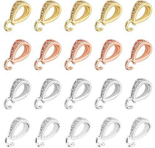 DICOSMETIC 20 Stück 4 Farben Zirkonia Bügelperlen Aufhänger Links Messing Eispickel Klemmbügel Roségold/Platin/Gold/Silber Tropfenverbinder Bügelperlen Für Die Schmuckherstellung Loch: 5.5x3.5 mm