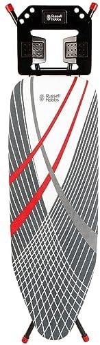 Russell Hobbs LA083234BLKFEU7 Ironing Board – Collapsible Foldable Design, Adjustable Height, Non-Slip Feet For Stability, Iron Rest With Hanger Holes, Machine Washable Cover, Lightweight, 115 x 36cm